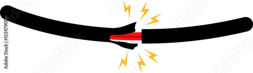 Damaged broken short circuit overload electrical electric wire with sparks