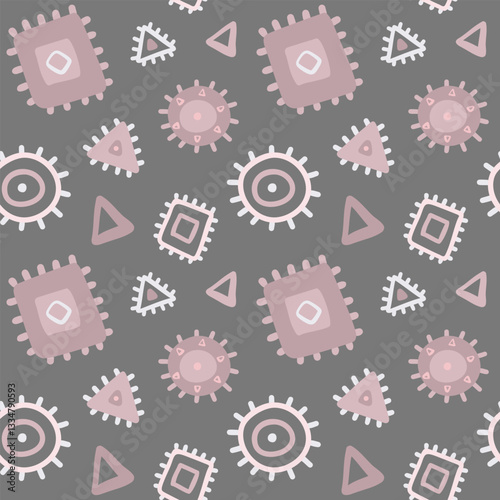 Abstract shapes seamless pattern. Hand drawn geometric vector illustration.	