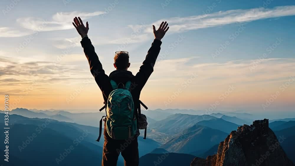 silhouette of man standing on top of mountain