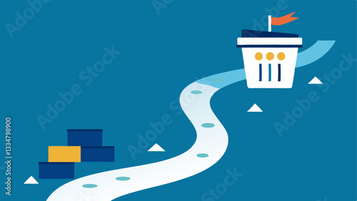 Paper Trail A winding paper trail leading from a government office to a dumpster filled with cled bills the wastefulness and dishonesty in corruption.