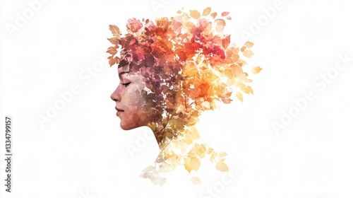 Creative Abstract Double Exposure Watercolor Flower Crown Digital Art
