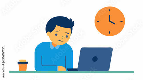 Overworked Employees A tired worker with visible signs of fatigue looking at a clock as long hours are depicted signaling the exhaustion from working overtime without breaks.