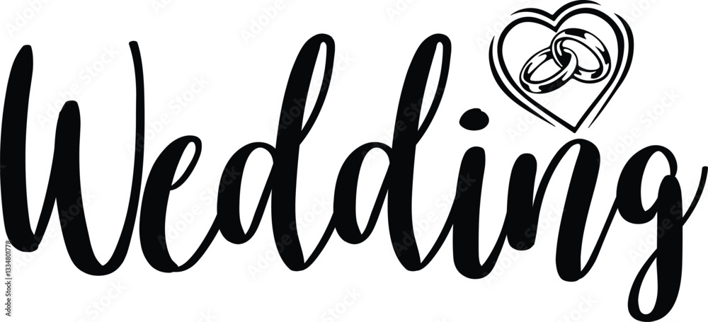 Fototapeta premium Wedding typography design on plain white transparent isolated background for card, shirt, hoodie, sweatshirt, apparel, tag, mug, icon, poster or badge