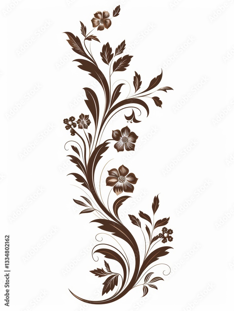 Elegant Floral Design with Delicate Leaves and Flowers in Brown and White Elegant Floral Design with Delicate Leaves and Flowers in Brown and White
