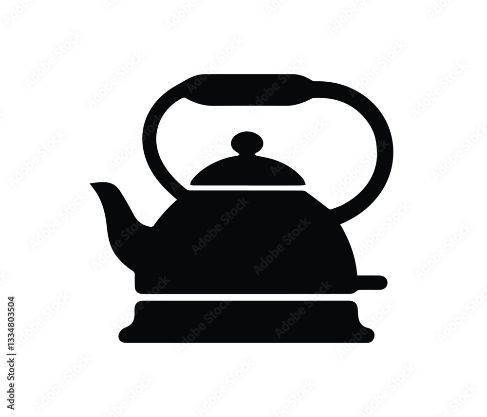 Simple, black and white silhouette of an electric tea kettle with a tea leaf design. Electric Tea Kettle with Tea Leaves Design. Simple, black and white silhouette of an electric tea kettle with a tea leaf design. Electric Tea Kettle with Tea Leaves Design.