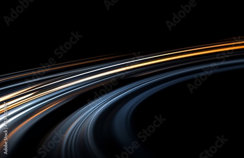 Abstract light trails curving in space