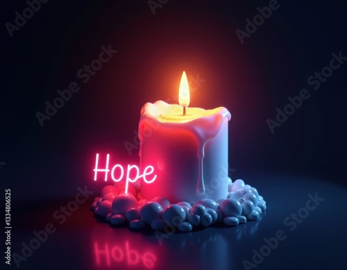 Glowing Hope Candle with Neon Sign - Spiritual, Peaceful Image