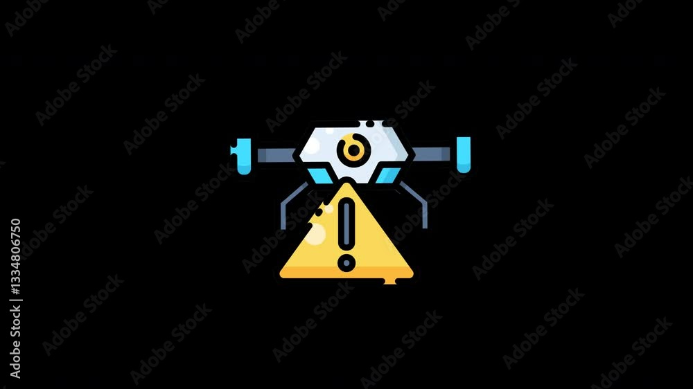 Drone with a yellow warning sign animation video Drone with a yellow warning sign animation video