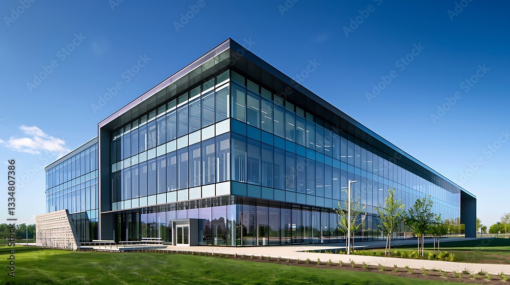 custom made wallpaper toronto digitalA modern architectural building with glass facades and sleek lines under a clear blue sky.