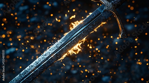 Enchanting Silver Sword in Low Key with Fire Sparks - Fantasy