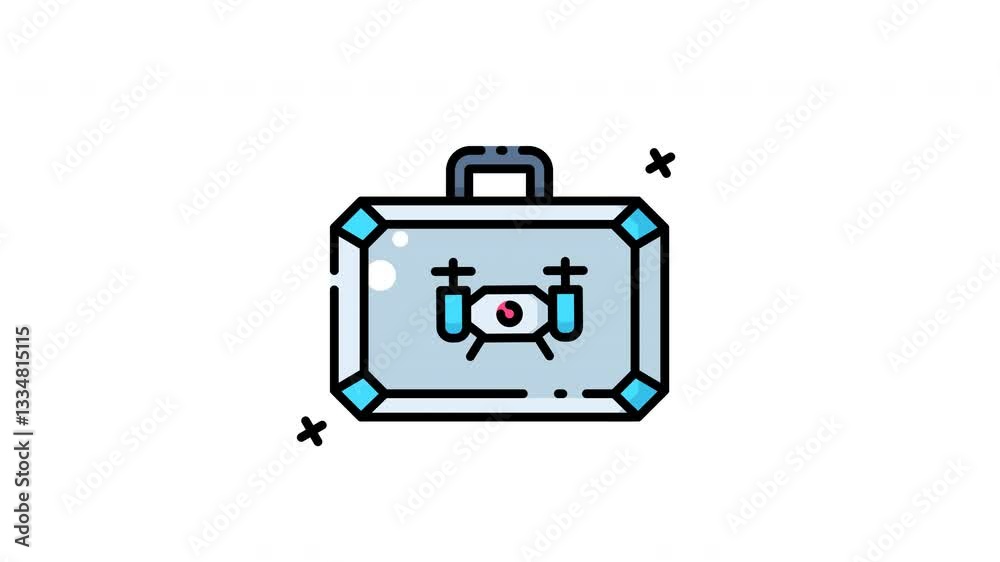 animation of Blue and gray briefcase with a drone inside. animation of Blue and gray briefcase with a drone inside.