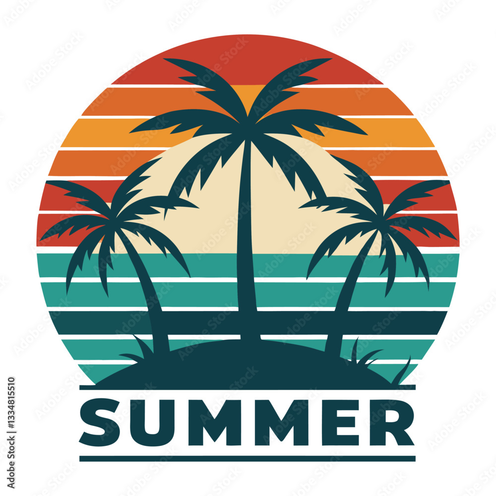 Obraz premium Tropical beach island with palm trees and sunset view