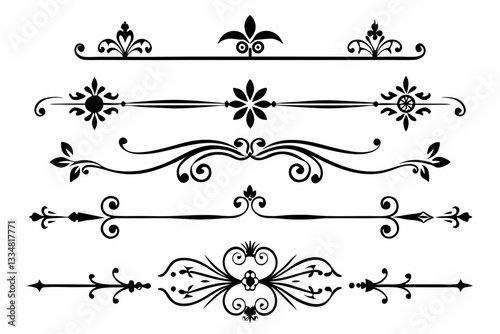 calligraphic ornamental divider collection line art silhouette vector illustration