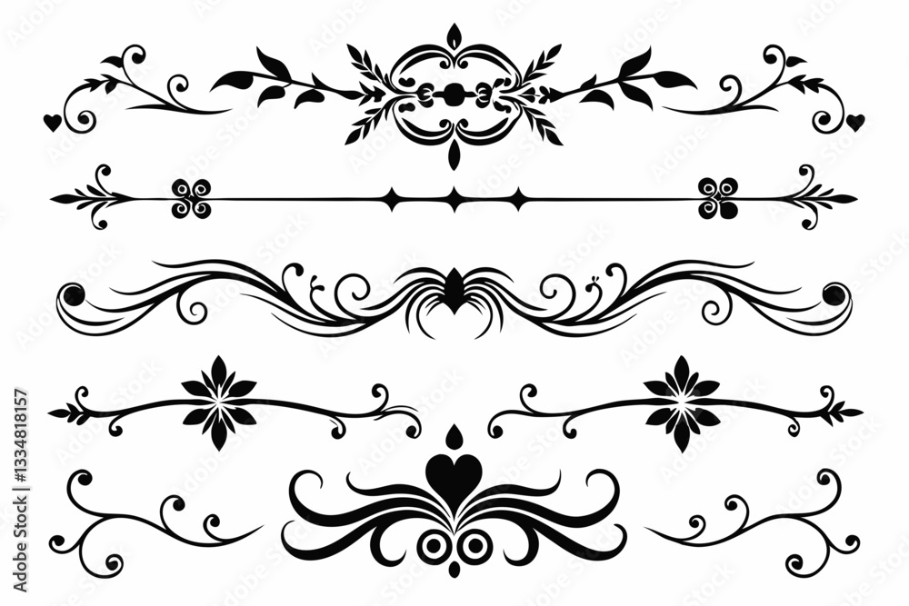 calligraphic ornamental divider collection line art silhouette vector illustration calligraphic ornamental divider collection line art silhouette vector illustration