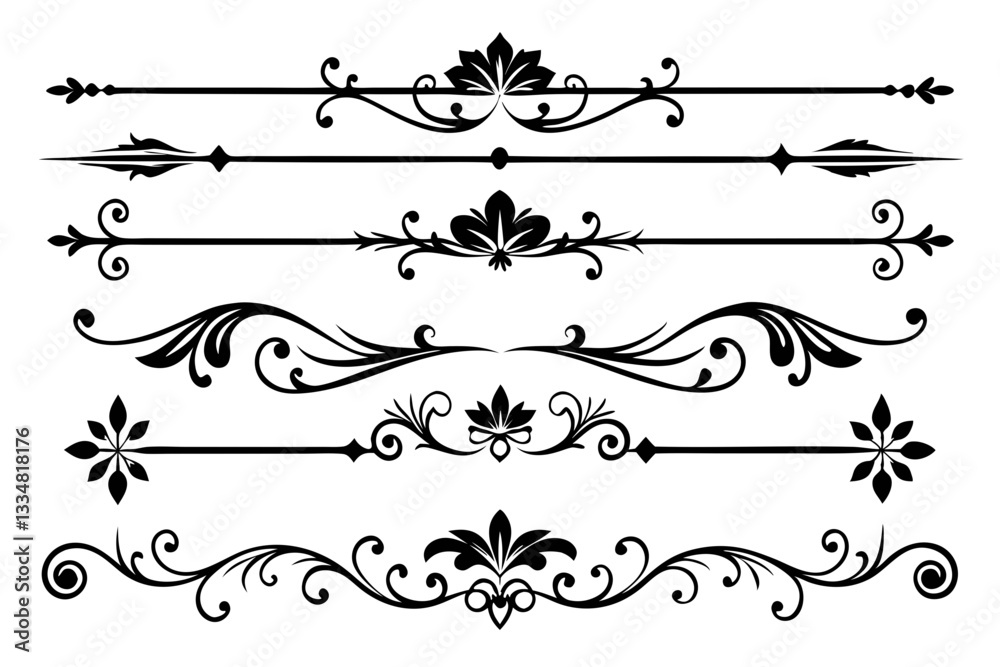calligraphic ornamental divider collection line art silhouette vector illustration