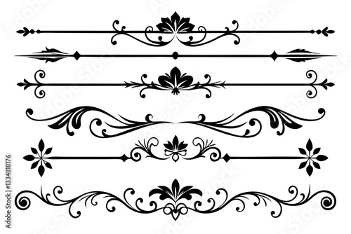 calligraphic ornamental divider collection line art silhouette vector illustration
