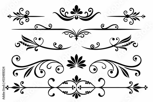  calligraphic ornamental divider collection line art silhouette vector illustration