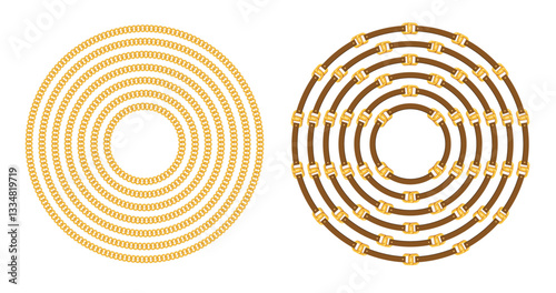 Circle gold chain and belt set. Vector necklace.