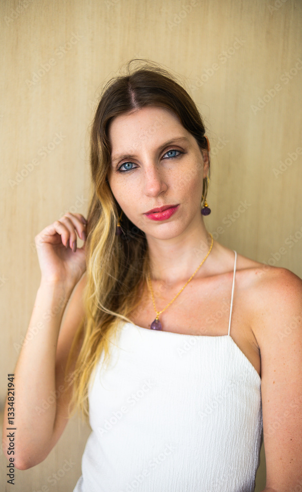 caucasian woman model with blue eyes looking forward caucasian woman model with blue eyes looking forward