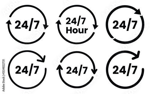 Set of 24/7 Availability Icon. 24 hour service, 24 hour open icon set vector on white background