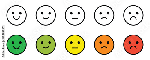 Simple rating scale with smiley faces showing different emotions icon vector on white background