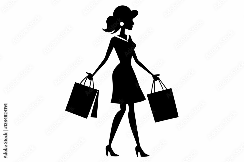 female shopper line art silhouette vector illustration female shopper line art silhouette vector illustration