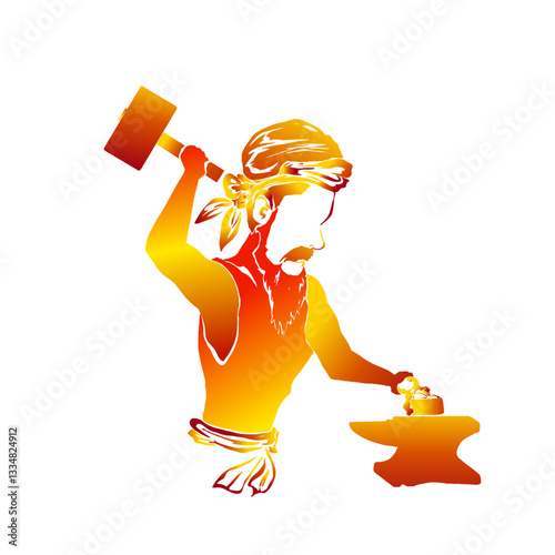 vector illustration of a blacksmith man with colorful gradient