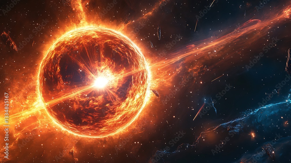 Obraz premium Cosmic scene of a pulsar emitting energy waves in deep space. 