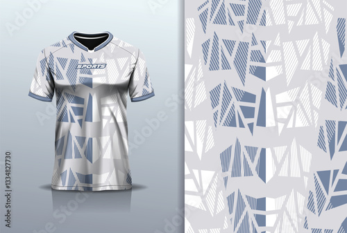 Sport jersey template sharp line mockup triangle abstract vector design for football soccer, racing, running, e sports, gray white color