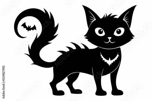 halloween cat line art silhouette vector illustration