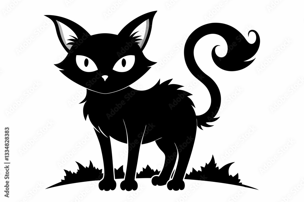 Obraz premium halloween cat line art silhouette vector illustration