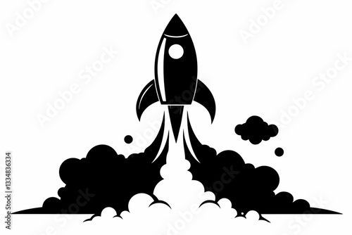 rocket with smoke line art silhouette vector illustration