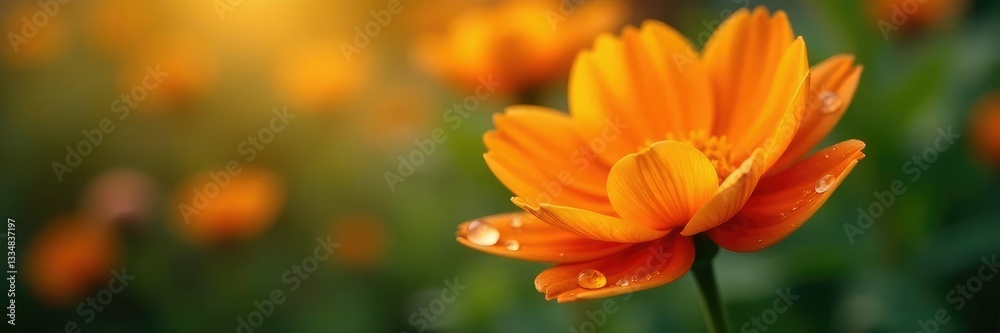 delicate orange flower with dew drops on petals, flowers, nature delicate orange flower with dew drops on petals, flowers, nature