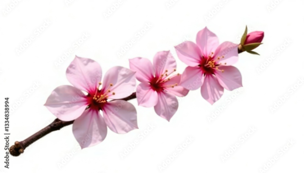 Obraz premium Single isolated branch with flowers or blossoms on white background, branches, flowers, bloom