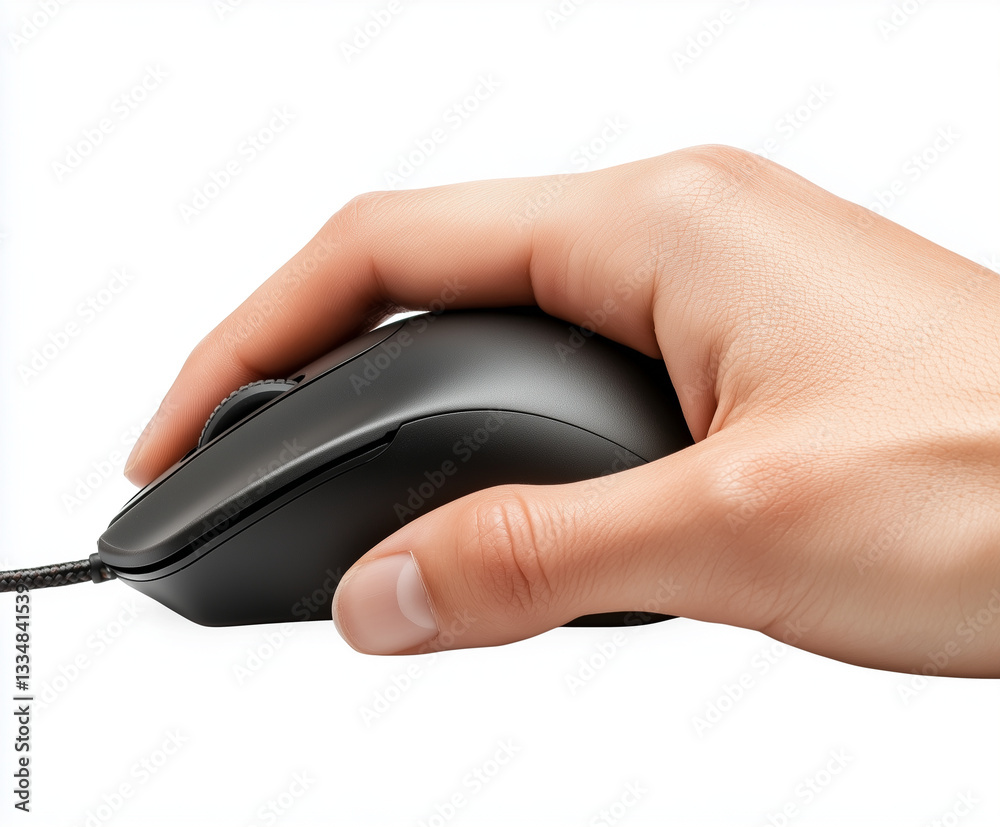 close up of hand gripping computer mouse, showcasing ergonomic design and functionality. image highlights sleek shape and texture, ideal for gaming or office use close up of hand gripping computer mouse, showcasing ergonomic design and functionality. image highlights sleek shape and texture, ideal for gaming or office use