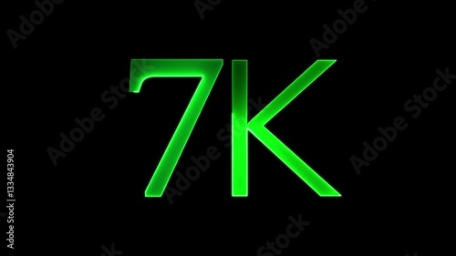 glowing neon 7K text animation on black background. 7k text font, social sites post.