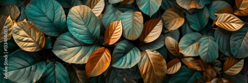 Wallpaper Mural Intricate patterns of nature displayed in a close-up view of textured green and golden leaves, showcasing delicate veins and soft, natural lighting Torontodigital.ca