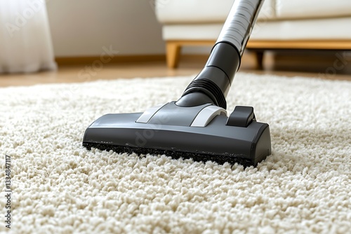 Vacuuming carpet, living room, cleaning
