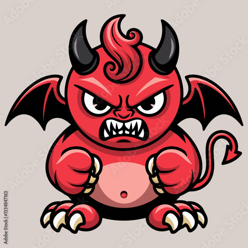 Cute And Angry Little Devil cartoon character And Demon Sticker Vector illustrator.