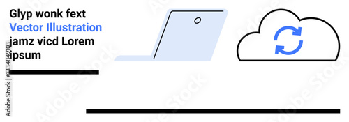 Laptop connecting to a cloud with a data sync icon symbolizing technology, remote storage, and seamless connectivity. Ideal for tech services, cloud computing, backup, networking, remote work, data