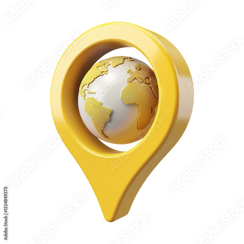 3D Yellow Address Icon with Globe on Transparent Background