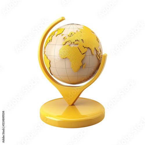 3D Yellow Address Icon with World Globe on Transparent Background