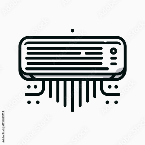 Modern air conditioner in technical line drawing style. Editable icon