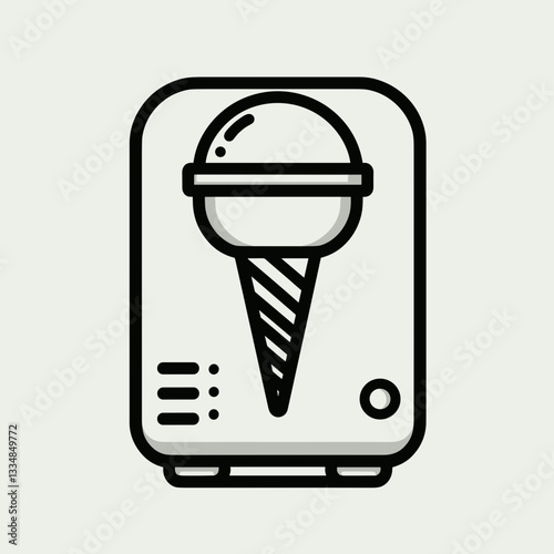 Ice cream maker outline in black and white for home appliances with editable stroke.