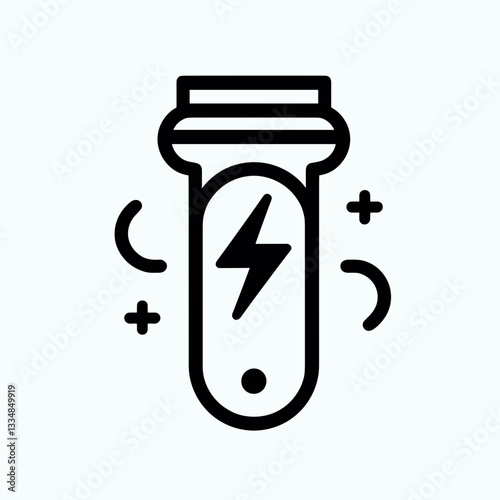 Modern Electric Razor Line Art Icon with Power Symbol in Black and White for Personal Care with Editable Outline.
