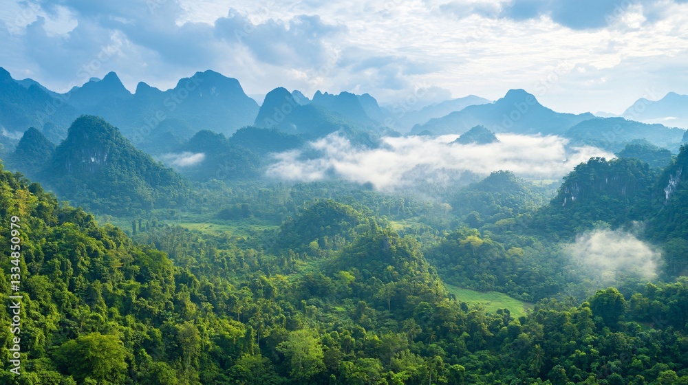 Fototapeta premium Lush Southeast Asian August Rainforest Wilderness Landscape