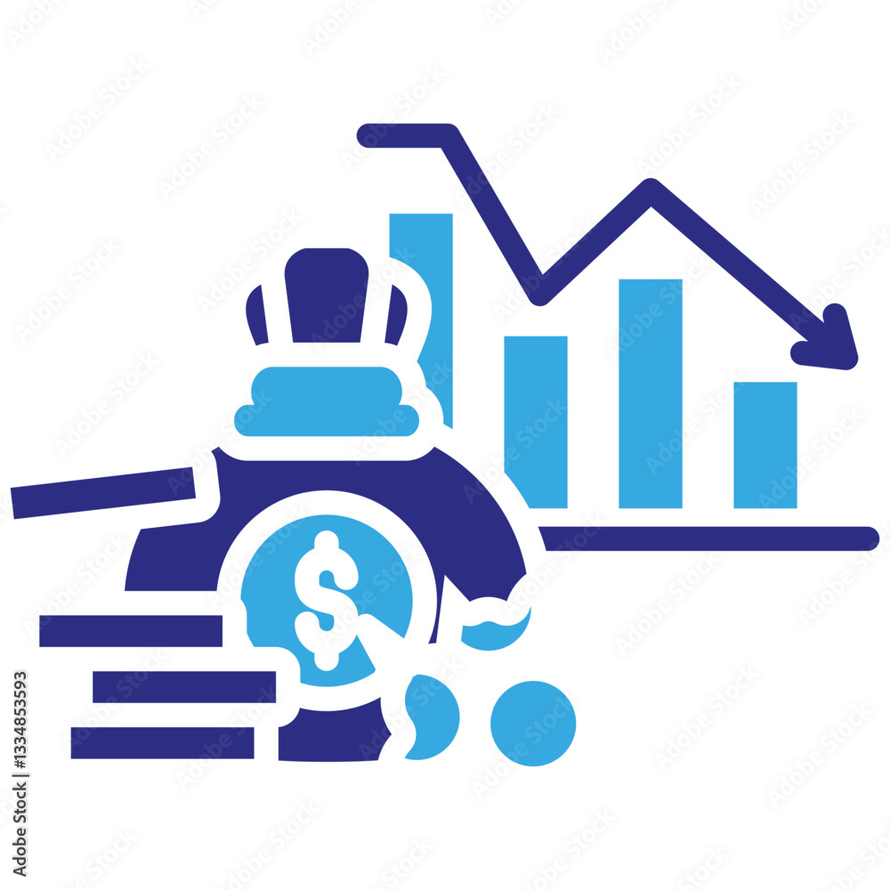 Obraz premium Financial Crisis icon in Glyph Dual Color Style. Simple Vector Design. Simple Vector Glyph Icon