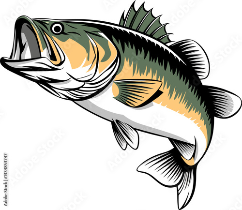 Big bass fish vector cartoon for t-shirt Big bass fish vector design set illustration A big fish silhouette vector.