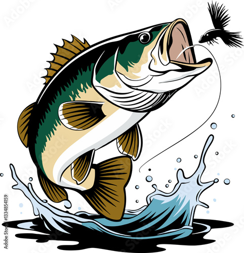 Big bass fish vector cartoon for t-shirt Big bass fish vector design set illustration A big fish silhouette vector.