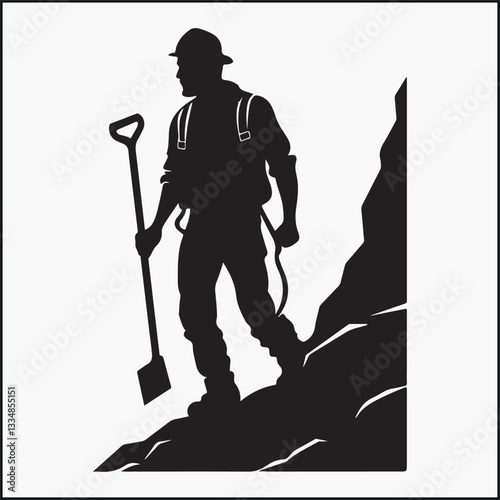 miner silhouette with pickaxe silhouette